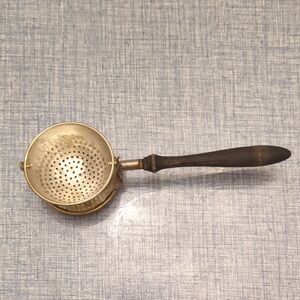 Vintage Brass Tea Strainer with Wooden Handle
